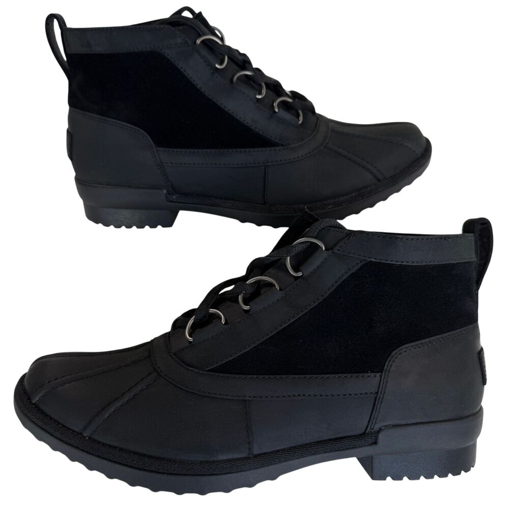 UGG Heather Waterproof Black Ankle Leather Women's Boot Size 10 - EXCELLENT